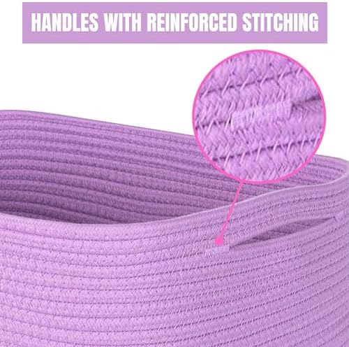 MINTWOOD Design 3-Pack Storage Baskets for Shelves, Decorative Baskets for Organizing, Woven Baskets for Storage, Book Basket Cube Storage Bin Box, Pantry Closet and Shoe Organizers, Lilac Purple