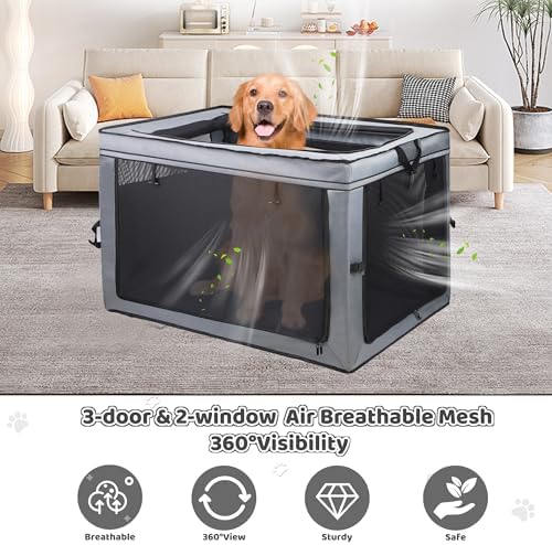ZUKKA Collapsible Dog Crate for Medium Large Dogs Portable Waterproof Dog Crate Foldable Soft Kennel 3-Door and Mesh Windows for Indoor & Outdoor Travel,with Storage Bag