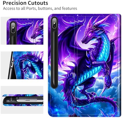 Case for Samsung Galaxy Tab S10+ Plus 2024/ S9 FE Plus/ S9 Plus 12.4" 2023 | Slim Leather Smart Cover with Multi-Angle Anti-Slip Stand [Auto Wake/Sleep] Shell for Women Men, Galaxy Purple Dragon