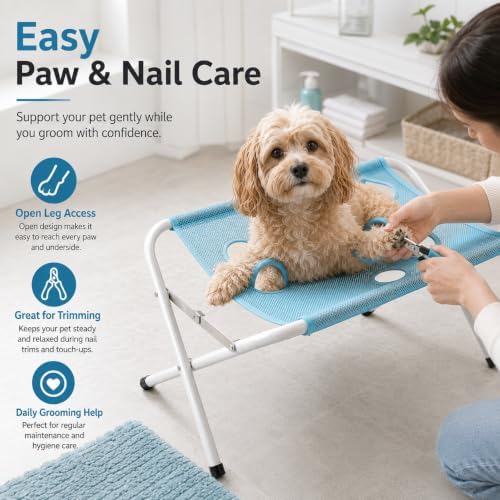 Foldable Pet Bathing Stand, Dog Bath Sling, Pet Hammock for Small Dogs (Blue) | Portable Dog Washing Hammock | Foldable Grooming Holder | Bathing Support for Small Dogs