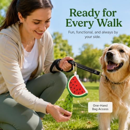 Watermelon Shaped Dog Poop Bag Holder Leash Attachment | Zipper Poop Bag Holder Dispenser & Trash Bag Carrier for Dog Walking, Cute Leash Attachable Dog Poop Bag Holder
