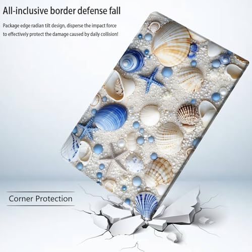 Bxgolkgd Tablet Case for Samsung Galaxy Tab S9 FE 10.9 Inch/S9 11 Inch 2023,Shockproof Stand Cover with Heat Dissipation,Auto Wake/Sleep Function,Shell Conch Starfish Beach