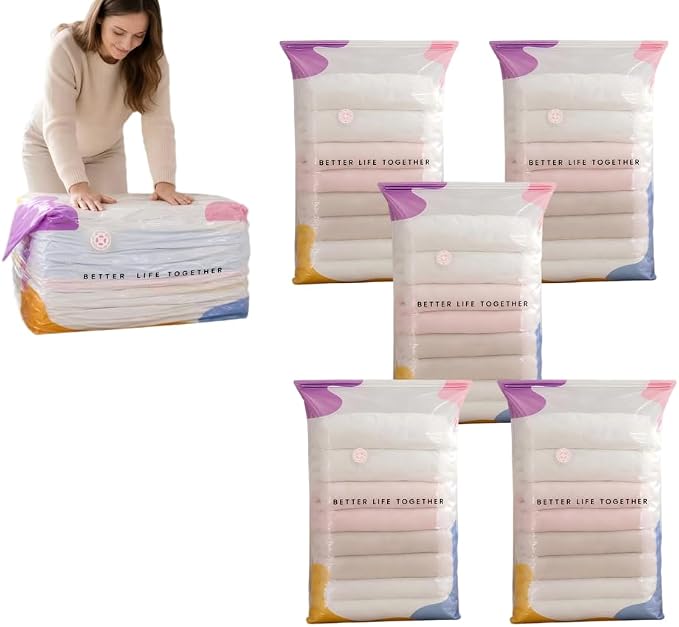 No Pump Vacuum Storage Bags, 5 Pack Extra Large Space Saver Bags for Clothes, Comforters, Blankets and Bedding, 39.4 x 31.5 Inches