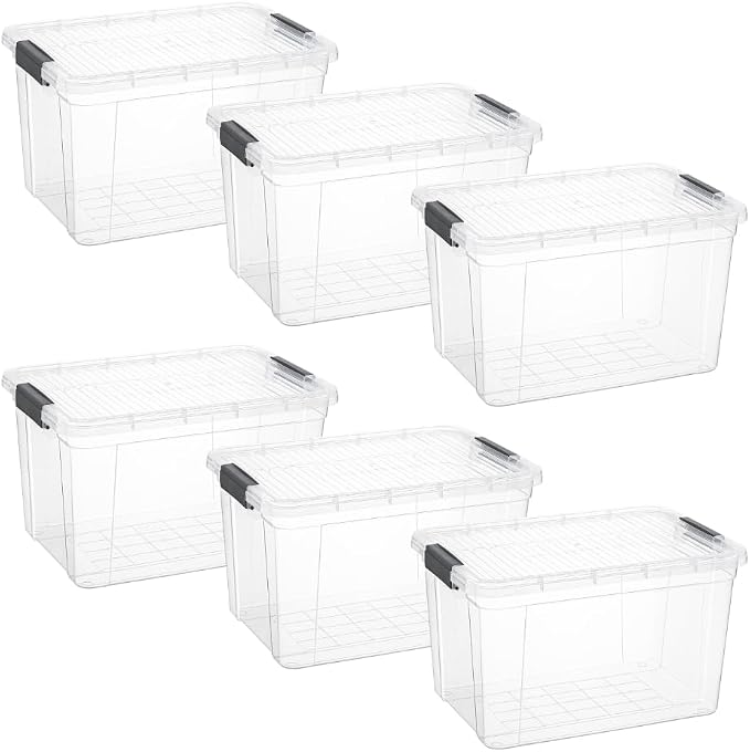 Superio 14.7 Quart Clear Plastic Storage Boxes with Lids, Stackable Organizer Containers, BPA-Free Storage Bins for Home, Office, School & Dorm, 6 Pack
