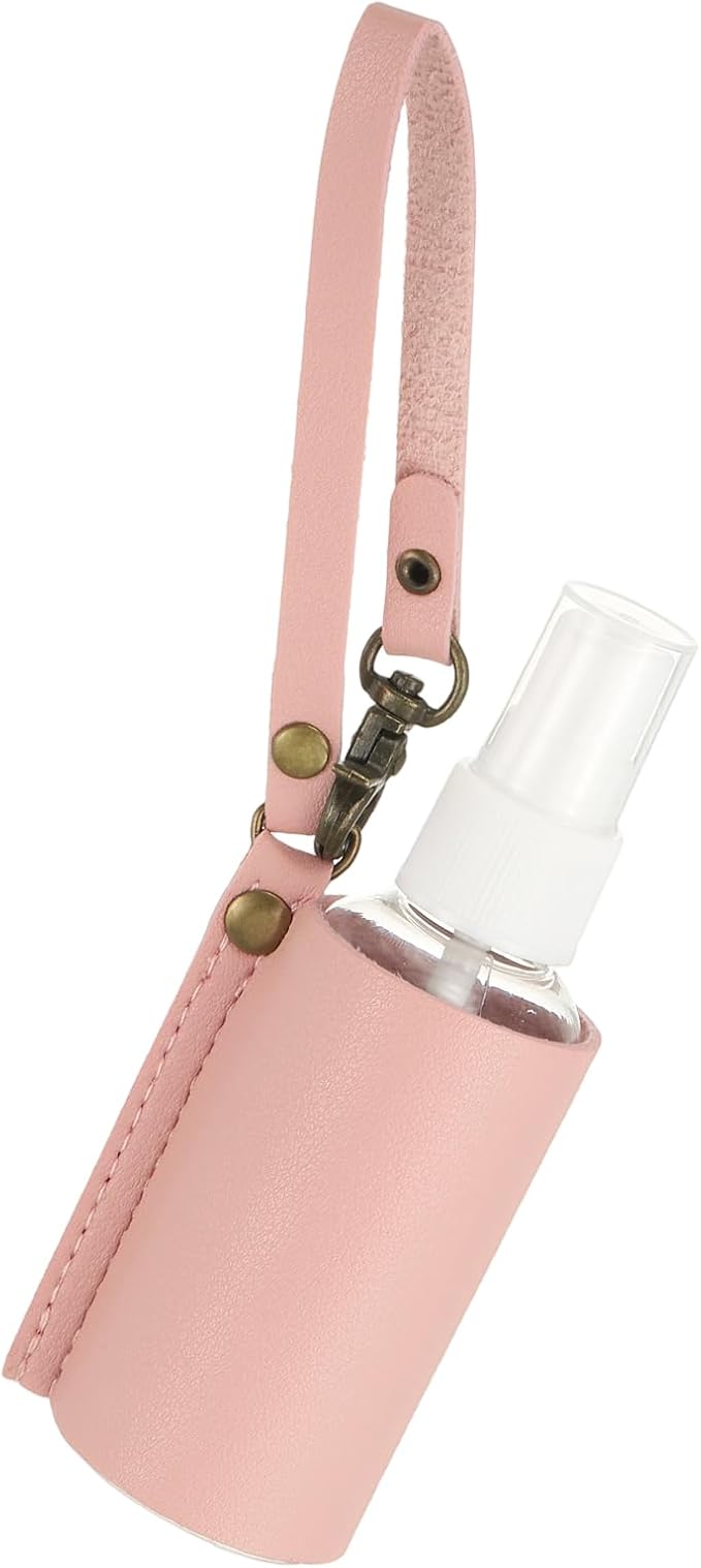 uxcell Travel Empty Spray Bottles with Leather Bag Holders, 30ml Refillable Leakproof Bottles Travel Size, Portable Hand Soap Containers for Cosmetic Perfume Air Freshener,Pink