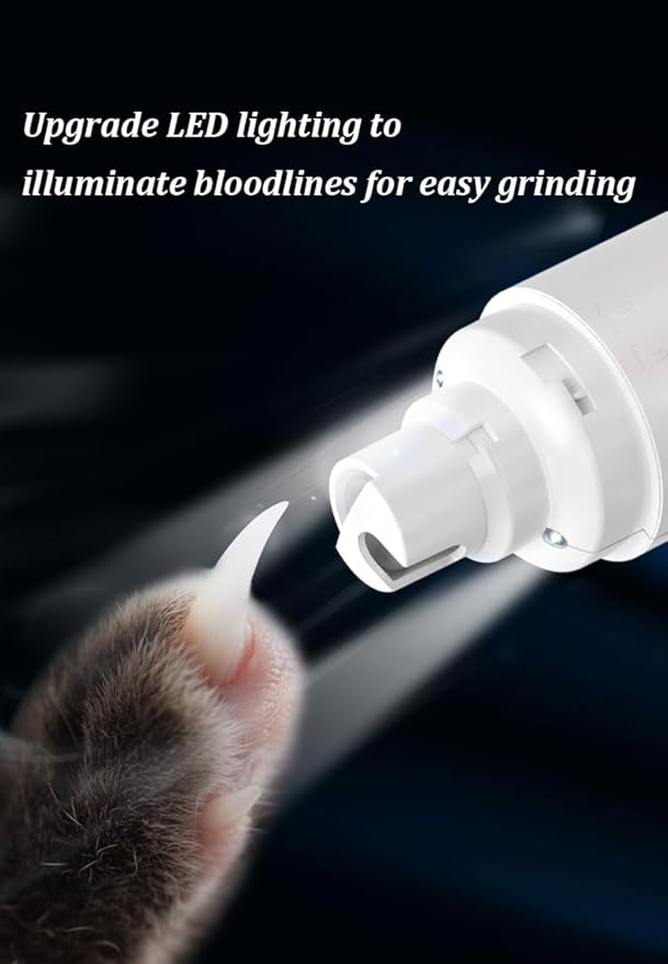 Dog Nail Grinder Electric - Super Quiet Low Vibration Pet Nail Trimmer with 2 LED Lights | USB Rechargeable Cordless 3 Speeds | Painless Paw Grooming for Small Medium Large Dogs & Cats