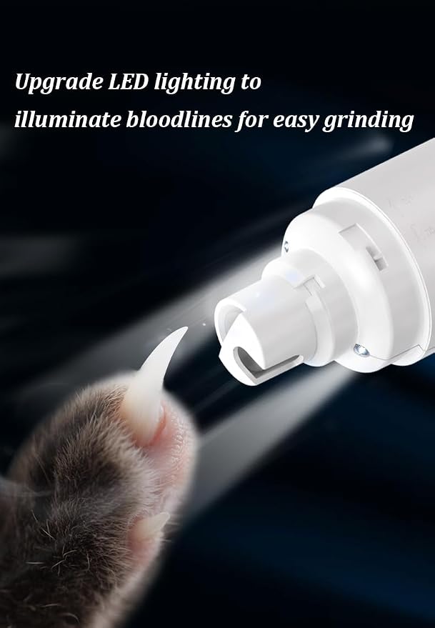 Dog Nail Grinder Electric - Super Quiet Low Vibration Pet Nail Trimmer with 2 LED Lights | USB Rechargeable Cordless 3 Speeds | Painless Paw Grooming for Small Medium Large Dogs & Cats (Pink)