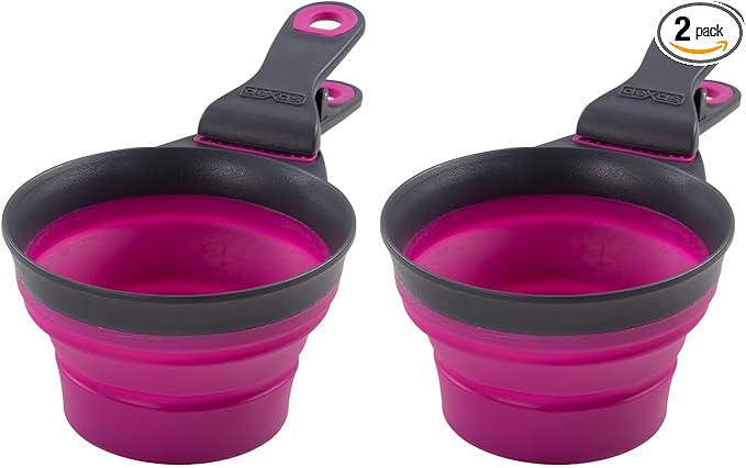 Dexas Pets Collapsible KlipScoop Collapsible Dry Dog Food Scoop and Dog Food Bag Clip, 2 Cup Capacity, Fuchsia (Pack of 2)
