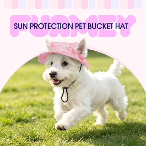 FUAMEY Dog Bucket Hat with Ear Holes Adjustable Sun Hats for Dogs Cats
