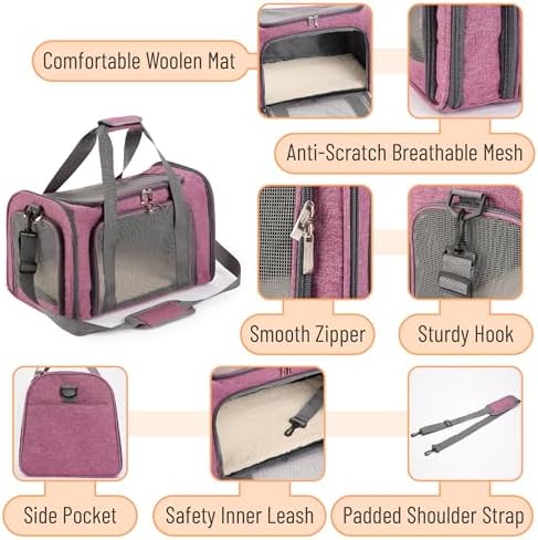 Mr. Pen- Pet Carrier, 17.5" x 11.2" x 11.5", Medium Size, Pink | Portable Travel Carrier for Small Pets, Cats & Small Dogs, Breathable Mesh, Safety Inner Leash