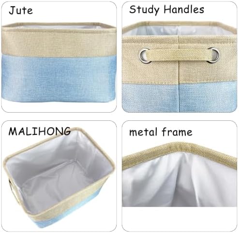 Personalized Fabric Dog Toy Storage Basket with Lovely Dog Yorkie Collapsible Sturdy Fabric Bone Pet Toys Storage Bin Cube with Handles for Organizing, Blue and White