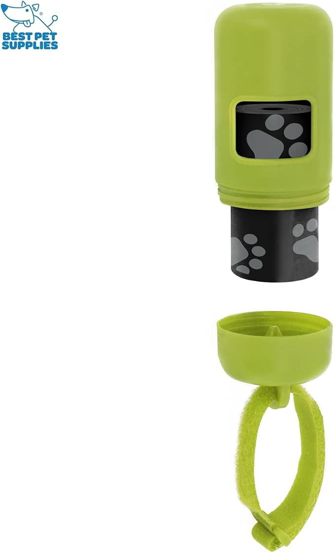 Best Pet Supplies Dog Poop Bag Holder Leash Attachment with Reusable Dispenser for Travel, Walking, Park, and Outdoor Use, Durable with Clip-On - Lime Green, Pack of 2, Plastic Dispenser w/30 Bags