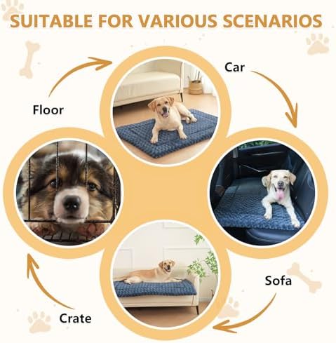 Dog Bed Mat Washable Reversible Dog Crate Pad Soft Fluffy Pet Kennel Beds with Anti-Slip Bottom Dog Cat Sleeping Mattress for Small Medium Dogs, 29x18x1.5 Inch, Gray