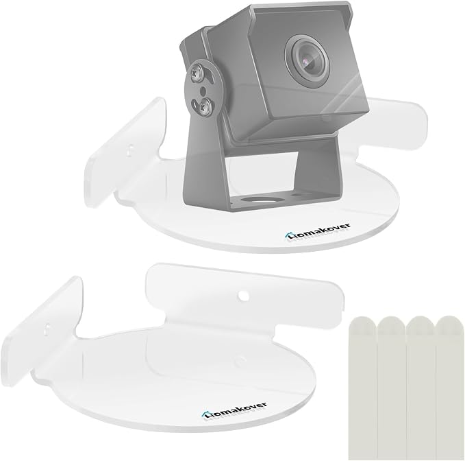 2 Pack Acrylic Mini Circular Corner Shelf Mount for Security Cameras, Baby Monitors, Plants & More, Universal Cam Holder, Easy to Install, Screwless with Damage-free Replacement Strips (Clear)