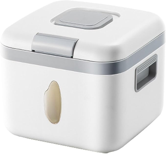 HERCHR One Button Open Cover Rice Bucket, Airtight Rice Storage Container with Visual Window Multifunctional Pet Food Dispenser Dry Food Storage Bin