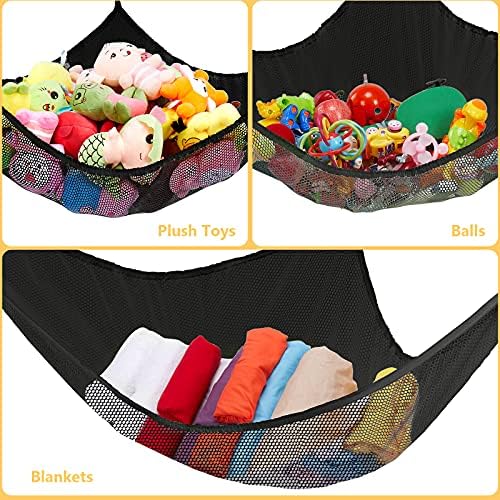 Stuffed Animal Net or Hammock, Stuffed Animal Net, Jumbo Toy Net Hammock for Stuffed Animals Wall Sling Corner Extra Large Kids Children Mesh Toy Net Organizer (Black 2 Pack, 70 inch)
