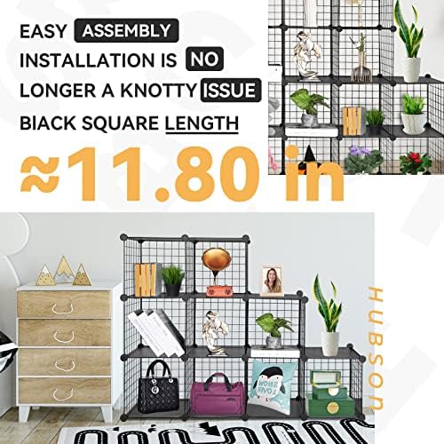 HUBSON Wire Cube Storage Organizer, Book/Toy/Craft/Potted Plants and petCloset Organizers and Storage Shelves, 25-Cube Freely Combinable Metal Grids Storage Shelf,Black Plus Iron
