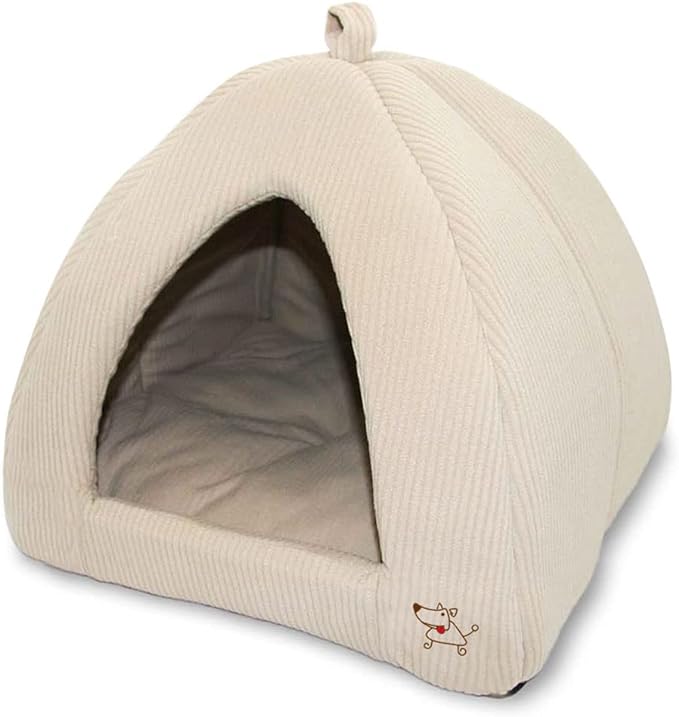 Best Pet Supplies Cat Bed for Indoor Cat, Domed Tent House with Removable Pillow, Covered Cat Cave for Small Dog, Puppies and All Breeds of Cats - Corduroy Beige, 16 x 16 x H:14"