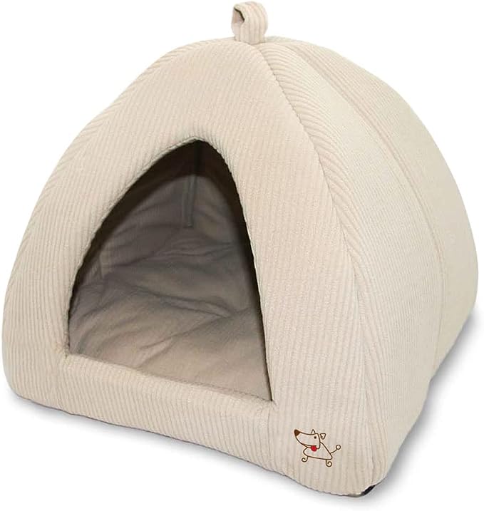 Best Pet Supplies Cat Bed for Indoor Cat, Domed Tent House with Removable Pillow, Covered Cat Cave for Small Dog, Puppies and All Breeds of Cats - Corduroy Beige1, 19 x 19 x H:19"