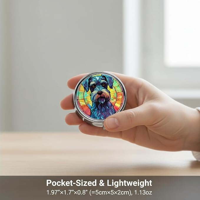Miniature Schnauzer Dog Small Box for Pill,3 Compartment Pill Case Travel Medicine,Portable Pocket or Purse Pill Organizer Container Holder Hold Vitamins, Medication, Fish Oil Supplements