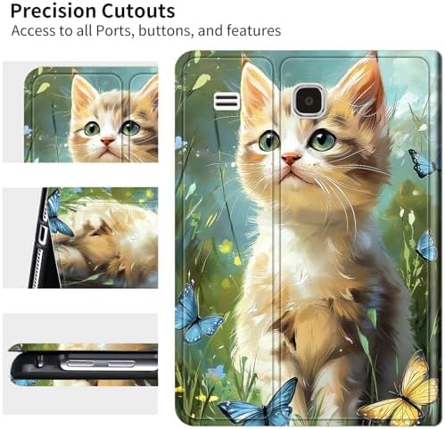 for Samsung Galaxy Tab E 9.6" 2015 SM-T560/T561/T567 Case | Slim Leather Smart Cover with Multi-Angle Anti-Slip Stand [Auto Wake/Sleep] Shell for Women Men - Lawn Cat Butterfly