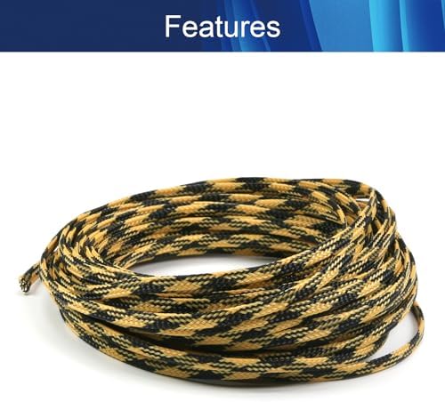 Jutagoss PET Expandable Braided Cable Sleeve, 32.8ft - 3/16 inch Black Yellow Cable Management Sleeve, Wire Loom Tube Cord Protector for USB Cable, Power Cord, Audio Video and More, 1Pc