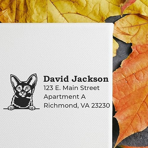 Peeking Javanese Cat Self-Inking Address Stamp - Custom Rubber Stamp | Address Stamper for Pet Sitters. No separate pad needed. Made to Order Javanese Cat Last Name Address Stamp. 4 case colors.