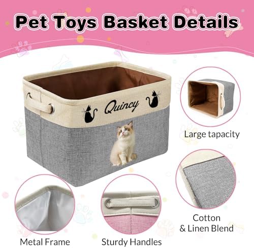 Personalized Dog Toy Basket with Name Photo Custom Cat Storage Organizer Box Collapsible Pet Chest Bins Customized for Toys Clothing-Purple