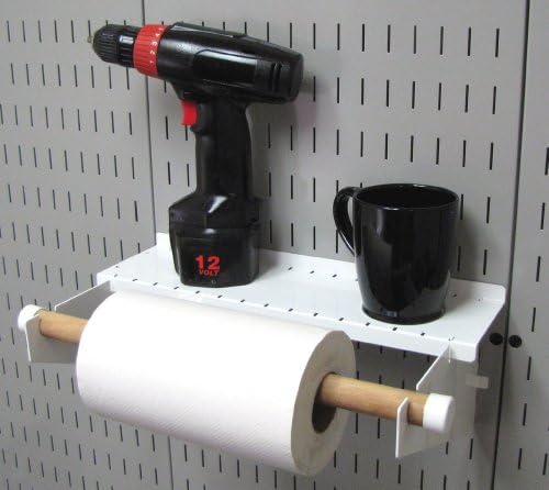 Wall Control Pegboard Organizer 4 ft. Metal Pegboard Standard Tool Storage Kit & Pegboard Paper Towel Holder and Dowel Rod Pegboard Shelf Assembly for Pegboard and Slotted Tool Board – White