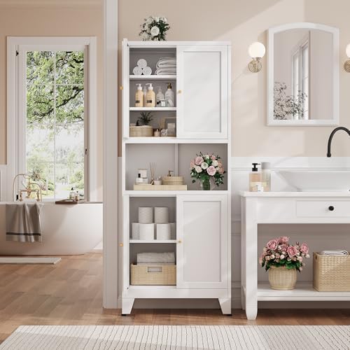 69"H Metal Storage Cabinet with Doors and Shelves,Tall White Cabinets,Bathroom Storage Cabinet,Large Cabinets with Glass Doors and Adjustable Shelves,Cabinet for Bathroom, Living Room, Dining Room