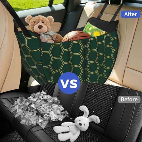 Hexagon Gold Grid Car Seat Organizer-Backseat Storage Bag for Travel