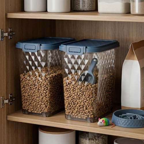 DRATO Pet Food Storage Containers, 2-Pack 60LBS Capacity Resin Dog Food Container with Airtight Lid, Transparent Body, Sturdy & Durable, Versatile Pet Food Bin for Indoor Dog Food Storage