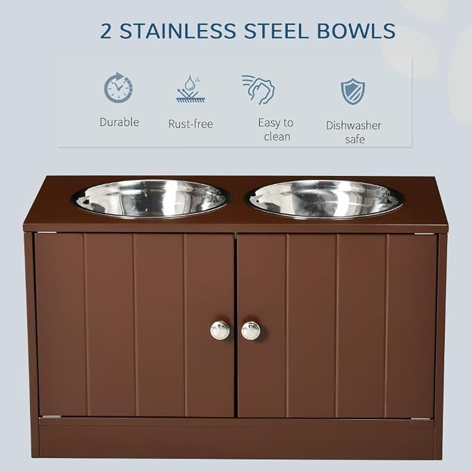 Elevated Dog Bowl Stand with 44L Storage Cabinet for Large Dogs, Raised Feeding Station with Stainless Steel Bowls