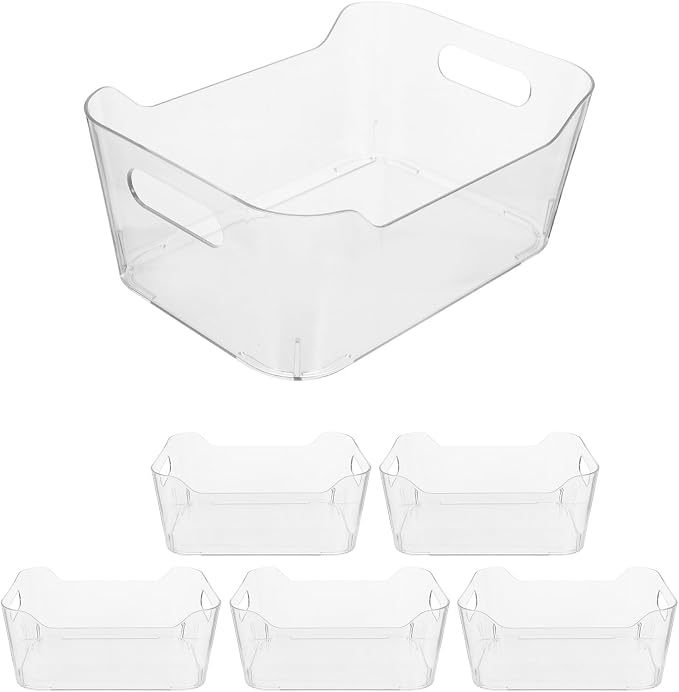 6pcs Plastic Storage Bin 9.84 Inch Pet Organizer for Kitchen | Fridge and Pantry Supplies, under Sink Use, Easy Clean Surfaces with Grip Handles, Multi-room Application and Extreme