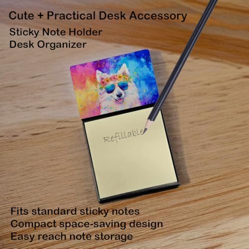 Caroline's Treasures Samoyed Hippie Dawg Sticky Note Holder Refillable Dispenser Self-Sticky Note Pads, Memo Pads Blank Desk Accessories