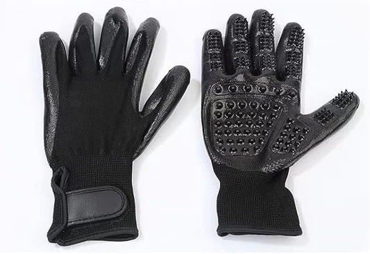 Pet Grooming Gloves for Dogs Cats Horses - Gentle Silicone Deshedding Brush Mitt - Hair Remover Tool for Bathing Massage - 1 Pair Black
