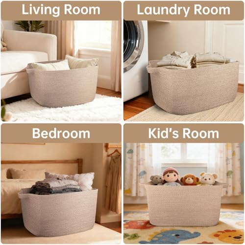 75L Large Blanket Basket,woven baskets for storage,Storage Basket for Organizing,Cotton Rope Basket with Handle,Blanket Basket living Room,Toy Basket for Nursery