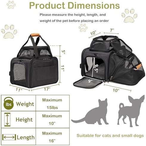JUNGYOON Cat Carrier, Expandable Airline-Approved Soft-Sided Pet Travel Bag for Cats, Small Dogs & Small Pets, Breathable Mesh Design with Multi-Pockets & Fleece Pad (Dark Grey)