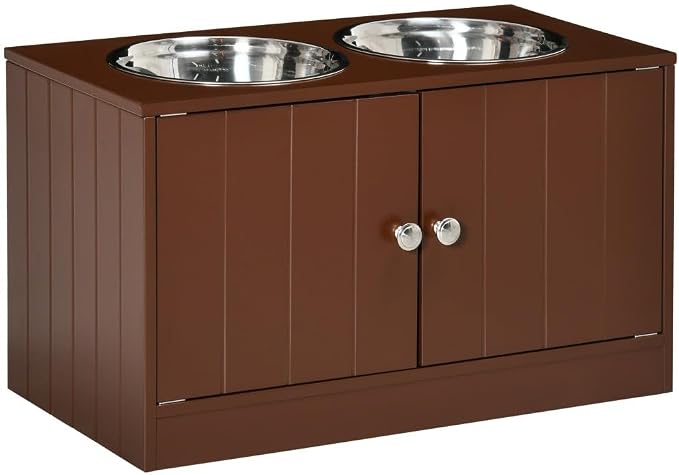 Elevated Dog Bowl Stand with 44L Storage Cabinet for Large Dogs, Raised Feeding Station with Stainless Steel Bowls