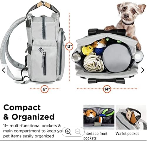 TALK TO THE PAW - Dog Backpack - Dog Supply Organizer with Blanket, Collaspable Bowls and Food Canister - Weekend Pet Travel - Pet Travel Airline Compliant (red Blanket, paw Prints)