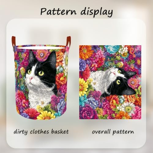 Laundry Basket 15.7x19.7 in Tuxedo Cat Floral Hamper for Bedroo