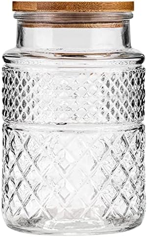 WHJY Glass Storage Container with Lid, Airtight Glass Jars, Farmhouse Tea Canister, Dog Treat Jar for Pet, Glass Candy Cookies Coffee Canister Jar Bath Salt Container - Round 67 oz