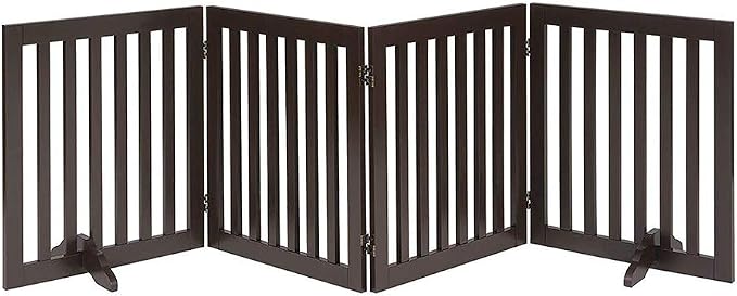 unipaws 24”H Free Standing Pet Gate for Dog Cat, 80”Wide Wooden Dog Gates | Foldable Pet Fence for Doorway, Stairs, Step, Expandable Doggy Barrier, Indoor Use