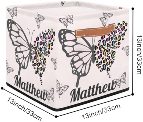 Personalized Storage Baskets for Organizing, Foldable Storage Bins with Handles Custom Cute Basket for Boys, Girls, Pet, Clothes, Blanket, Bedroom Nursery Toy Storage Gift,13 x13 x13 In, Butterfly