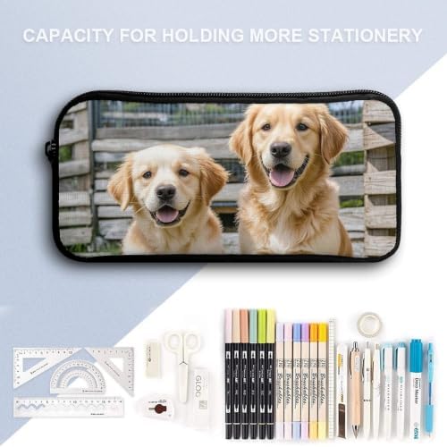 Retriever Dogs Puppies Pets Pencil Case Large Capacity Pencil Pouch | Portable Pencil Bag Zipper Pouch Small Makeup Bag for Women, Durable Aesthetic Pencil Cases for Office Supplies Organizer