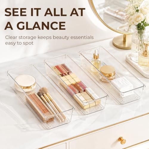 LotFancy 8 Pack Clear Plastic Drawer Organizer Bins, Small Item Organizers