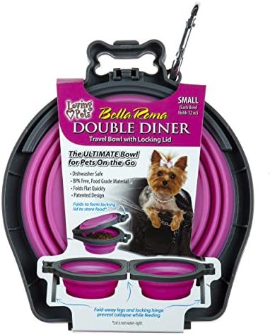 Loving Pets Bella Roma Double Diner Collapsible Dog Bowls - Silicone Dog Bowls, Foldable Bowl, Puppy Essentials & Hiking Pet Supplies Great for Home & Travel (Pink, Small)