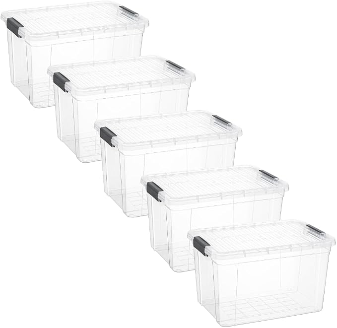 Superio 14.7 Quart Clear Plastic Storage Boxes with Lids, Stackable Organizer Containers, BPA-Free Storage Bins for Home, Office, School & Dorm, 5 Pack
