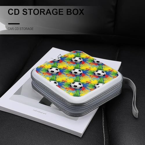40-Disc CD/DVD Organizer Wallet Sports Soccer, Heavy-Duty Hard Plastic Binder, Portable Storage Case with Carry Strap for Car