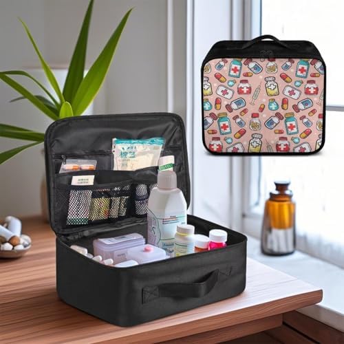 Medicine Pattern First Aid Bag Empty Small Medical Bag Empty Travel First Aid Pouch Bag Medical Supply Bag for Hiking Camping Car College Dorm Travel Home